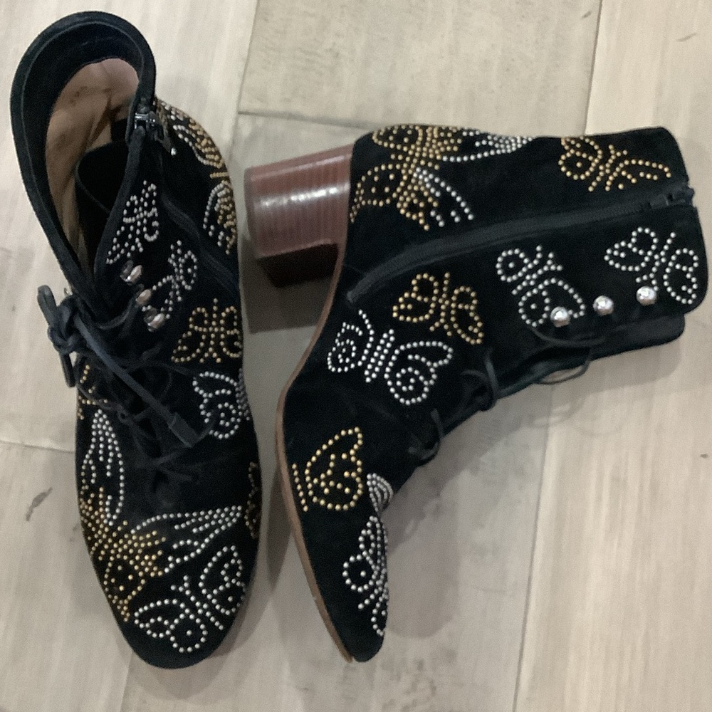Valentino Black and Gold Embellished Ankle Boots
